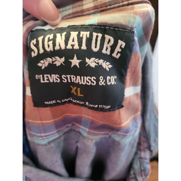 Vintage 90s Levi Strauss Denim Button Up Shirt Plaid XL Western Retro Cottage - Picture 8 of 8